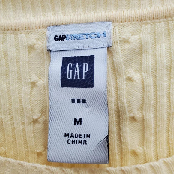 Gap Stretch Women's Vintage 90s Yellow Small Cable Knit Crew Neck Sweater Size M - Picture 3 of 5